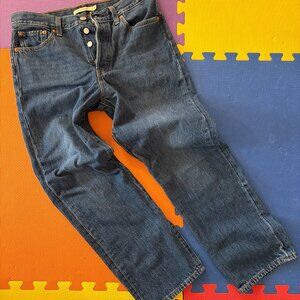 Levi’s Premium Wedgie Straight Leg Button Fly Crop Jeans, Size 29, Blue